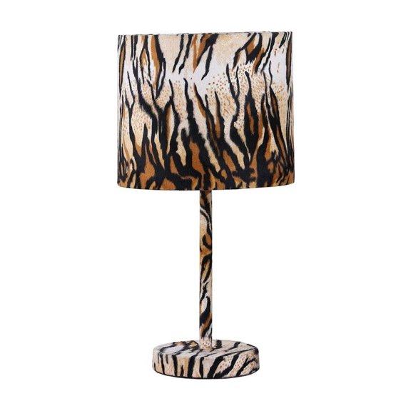 Tiger Print Table Lamp 19.25", Faux Suede Metal Base, 60W Max, Bedroom Living Room Decor, Unique Animal Print Design, Inline Switch