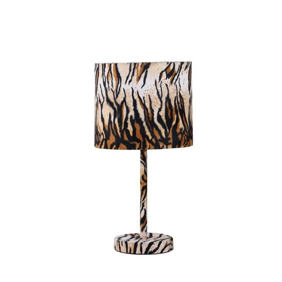 Tiger Print Table Lamp 19.25", Faux Suede Metal Base, 60W Max, Bedroom Living Room Decor, Unique Animal Print Design, Inline Switch