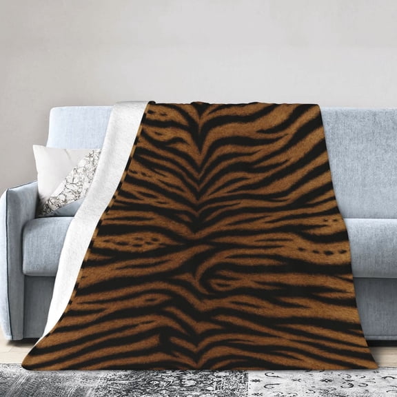 Tiger Print Throw Blankets All Season Ultra Soft Warm Fleece Blanket for Home Bed Sofa Couch Chair Outdoor Travel Camping 50x40