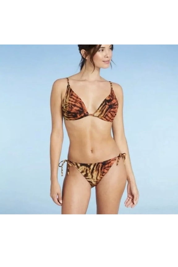 Tiger Print, Tie-Side, Women's Swimsuit Bottoms (Size Small 4-6)