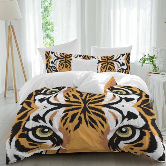 Tiger Print Twin Size Comforter Set, Abstract Wild Animal Themed Tiger Eyes Wildlife Bedding for All Seasons, 4 Pcs Bed Set, 1 Quiltcover (68"x86") ,1Sheet(67"x116"), 2Pillowcases (30"x20")
