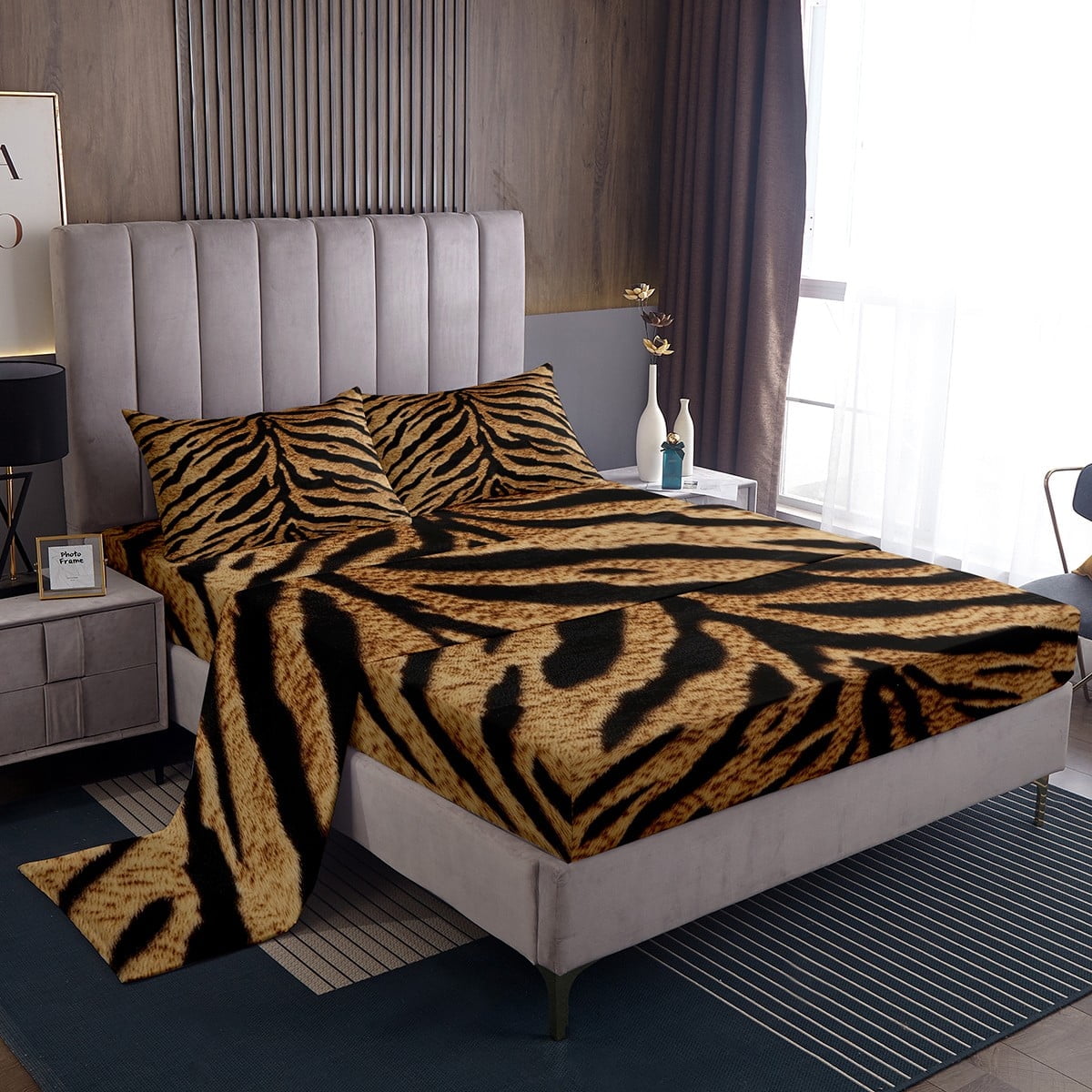 Tiger Print Twin Size Sheet Sets 3pcs,3D Animals Rustic Bed Sheets Set For Bedroom,Hunting ...