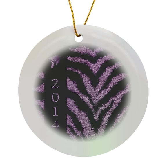 3drose, Tiger Print with Graduation Cap, 2014, Black and Purple, Circle Porcelain Ornament
