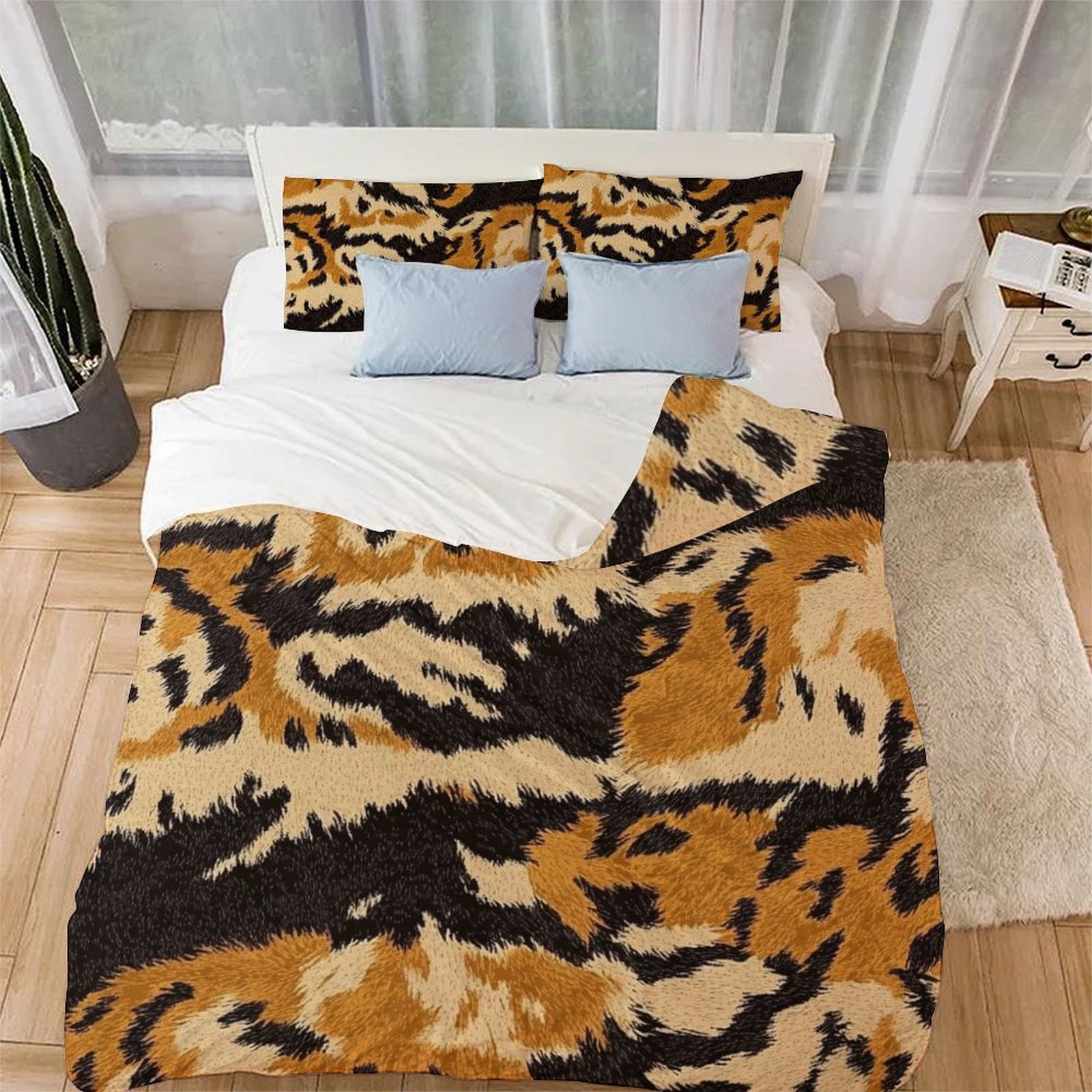 OBABO Tiger 3D Printed Duvet Cover Set - Fierce Tiger Design, Full Size 203x228cm, Microfiber With Zipper, 3 Piece Bedding