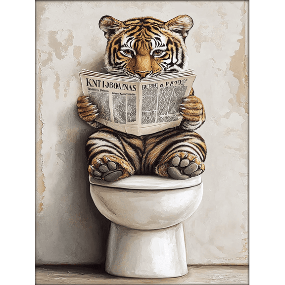 Tiger Reading Newspaper Decorative Painting/Canvas Art Suitable for Bathroom Decor Living Room Bedroom Office Laundry Room Restroom Guest Room Wall Decoration.