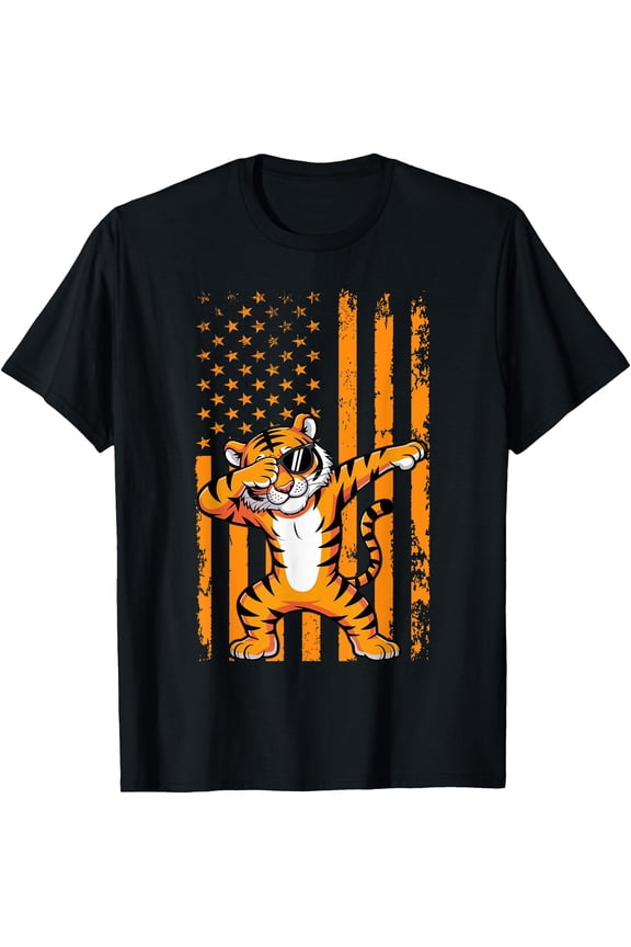 Tiger Retro American Flag Dabbing Tiger T-Shirt, Unisex T-Shirt
