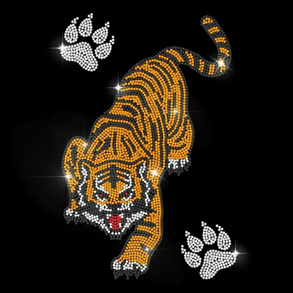 Tiger Rhinestone Iron on Hotfix Wild Animal Heat Transfer Decal Tiger Paw Tail Rhinestone Hotfix Transfer Bling Clothing Repair Applique for Shirts Bags Hats Jacket Jeans colorful DIY