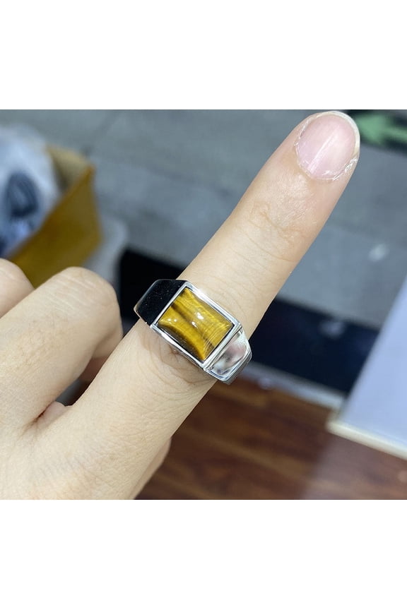 Tiger Ring Stainless Steel Jewelry with Tiger Eye Stone Vintage Animal Ring Statement Ring for Men and Women Fashion Jewelry Steel Tiger Eye 1