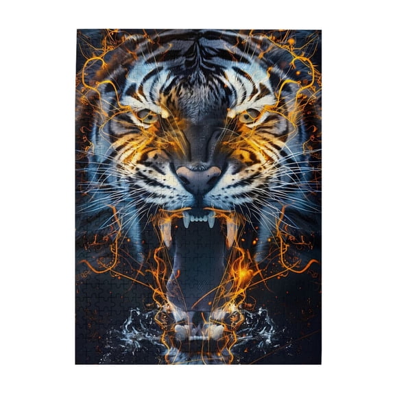 Tiger Roar Flame Energy Art 500-Piece Wooden Jigsaw Puzzle for Adults, Fun & Challenging Family Brain-Teaser, Perfect Home Decor & Gift