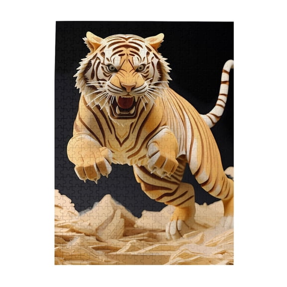 Tiger Roar Leap Pounce 500-Piece Wooden Jigsaw Puzzle for Adults, Fun & Challenging Family Game, Stylish Wall Decor & Holiday Gift