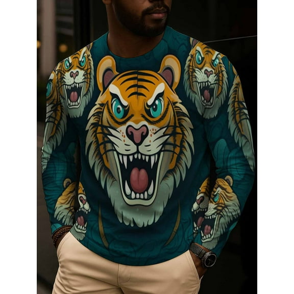 Tiger Roar Tee men's 250g colorful Fashion Unisex Shirt long Sleeve tshirts Unique Design Unisex Shirt Graphic tshirts Funny Unisex Shirt Printed tshirts Funny Unisex Shirt Cotton tshirts