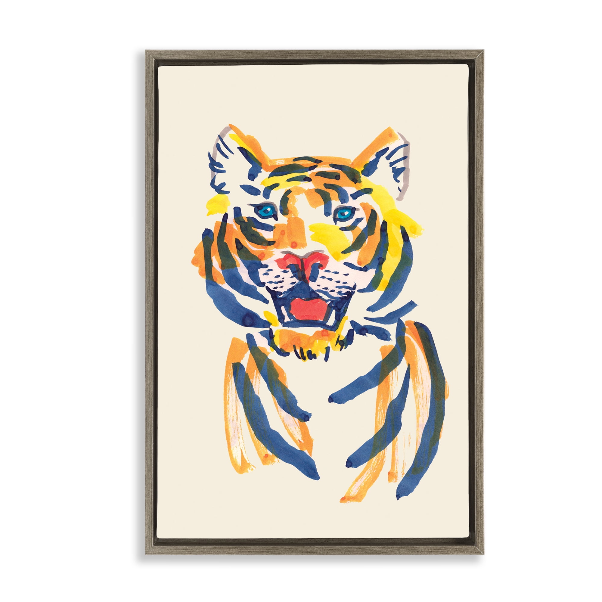 Tiger Roar Watercolor Brown Framed Floater Canvas Wall Art, design by Karolina Sato