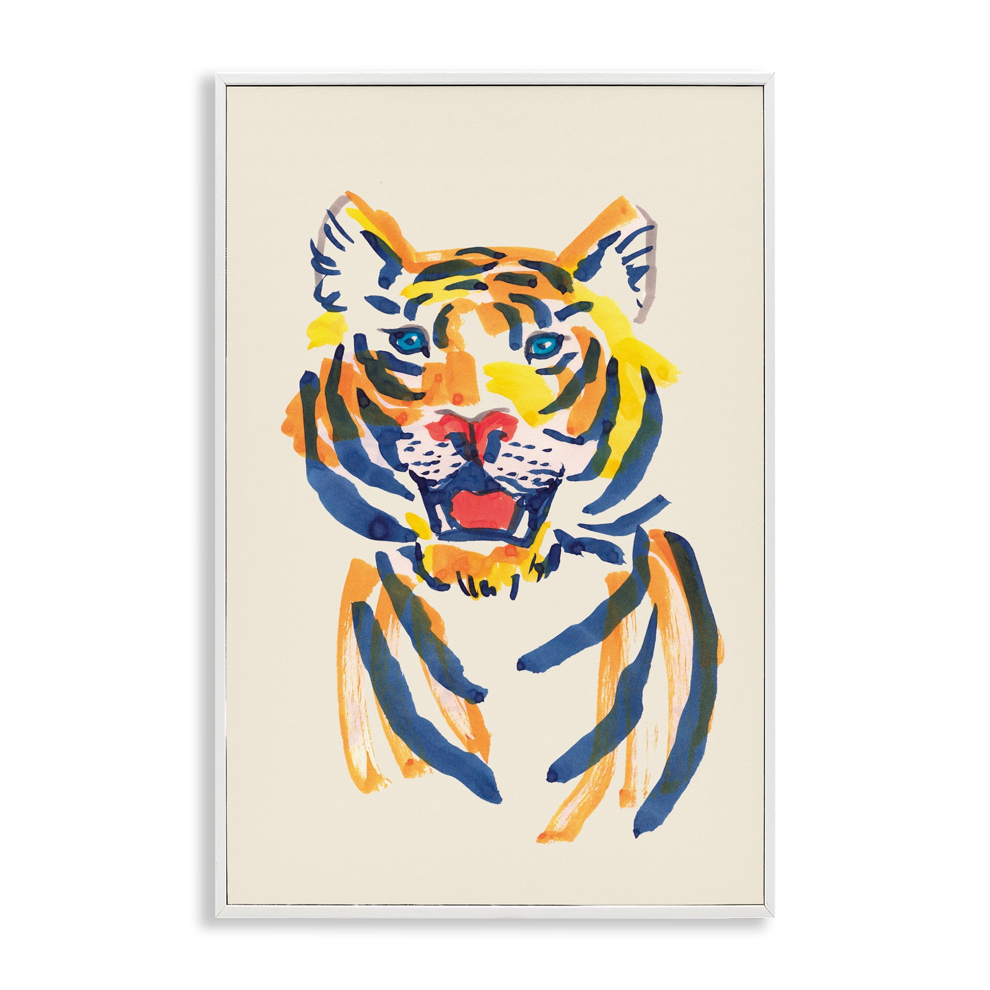 Tiger Roar Watercolor White Framed Giclee Art, design by Karolina Sato
