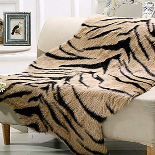 Tiger Rug 3.3x5 Feet Animal Printed Faux Cowhide Area Rug Skin Fur Luxury Soft Simulation Cowhide, Leopard, Tiger, Zebra, Cow Hide Mat Faux Carpet Perfectly in Living Room/Bed Room