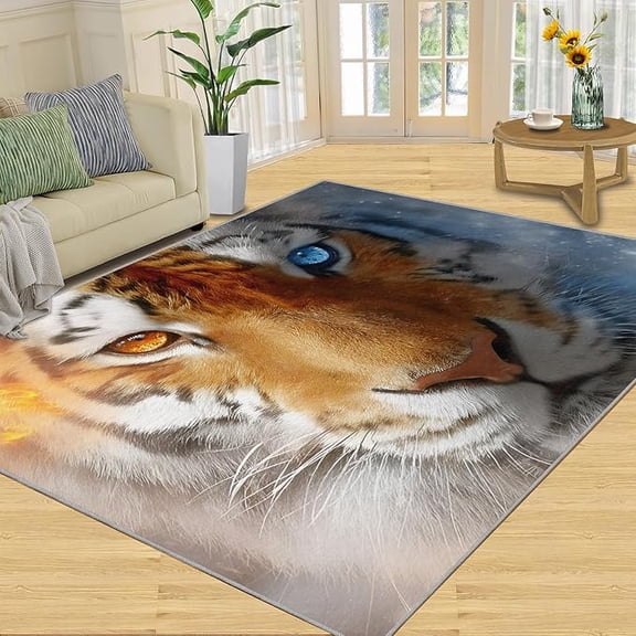 Tiger Rug, Jungle Tiger Rugs for Living Room, Wildlife Area Rug, Animal Design Rugs for Bedroom, Nature Theme Carpet - Forest Animals Home Decor for Boys Room 2 x 3ft