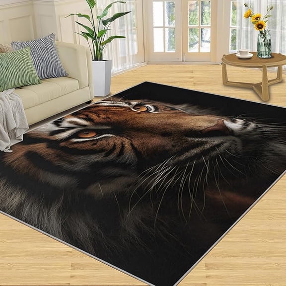 Tiger Rug, Jungle Tiger Rugs for Living Room, Wildlife Area Rug, Animal Design Rugs for Bedroom, Nature Theme Carpet - Forest Animals Home Decor for Boys Room 2 x 3ft