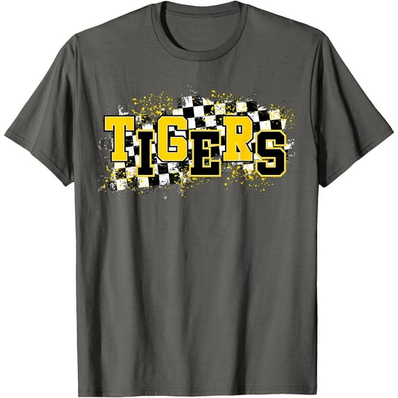 Tiger School Spirit Checker Text Softstyle Unisex T-Shirt,Charcoal Color,Size 2XL
