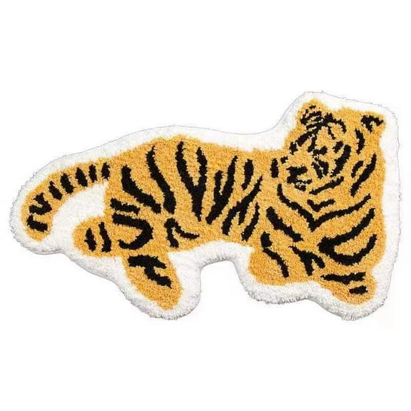 Tiger Shaped Soft Non-Slip Bathmat Area Rug for Bedroom Bathroom Kitchen Floor Water Absorption Small Carpet Door Mat for Kid's Room (20''x30'')