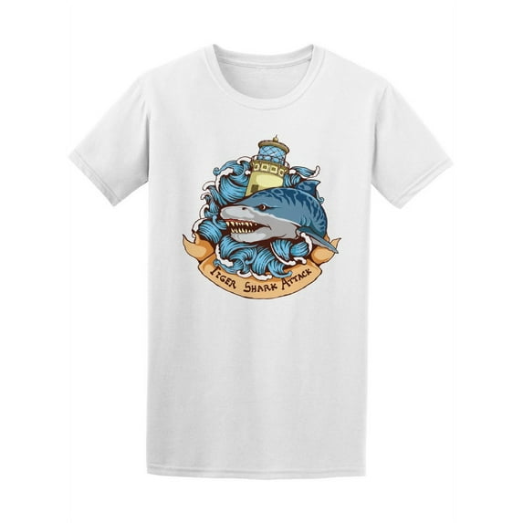 Tiger Shark Attack Lighthouse T-Shirt Men -Image by Shutterstock, Male 3X-Large