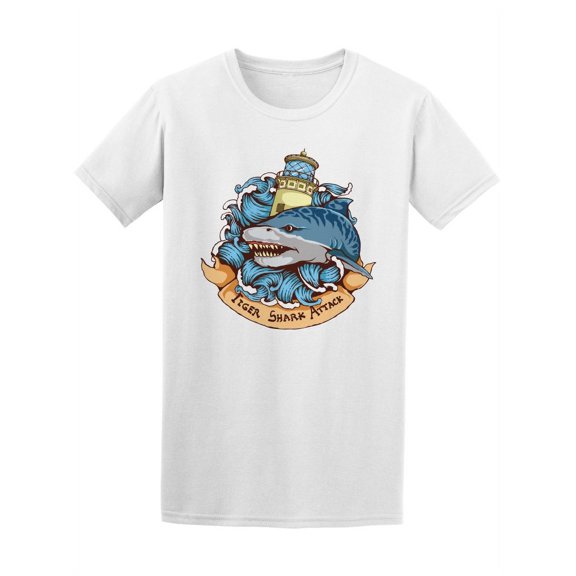 Tiger Shark Attack Lighthouse  T-Shirt Men -Image by Shutterstock, Male XX-Large