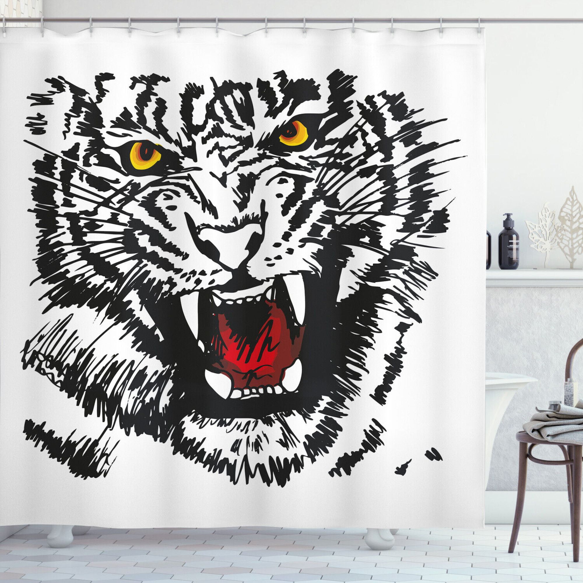 Tiger Shower Curtain Angry Feline Vivid Eyes Print for Bathroom ...