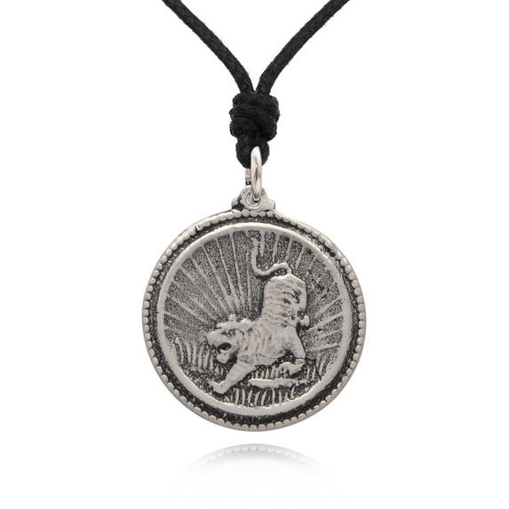 Tiger Silver Pewter Charm Necklace Pendant Jewelry With Cotton Cord