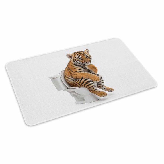 Tiger Sitting on The Toilet Thinking Doormat Abstract Funny Animal Non Slip Low Profile Rubber Door Mat Washable Absorbent Indoor Front Door Mat Entryway Rug Entrance Carpet 24x36 Inch