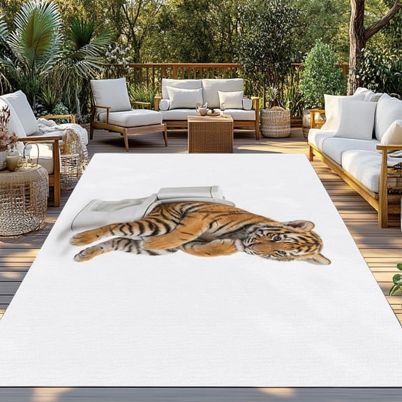 Tiger Sitting on The Toilet Thinking Indoor Outdoor Rugs 4x6 Ft, Abstract Funny Animal Outdoor Patio Rugs Mat Washable Outside Area Rugs Carpet for Porch Deck RV Camping Pool Balcony Backyard