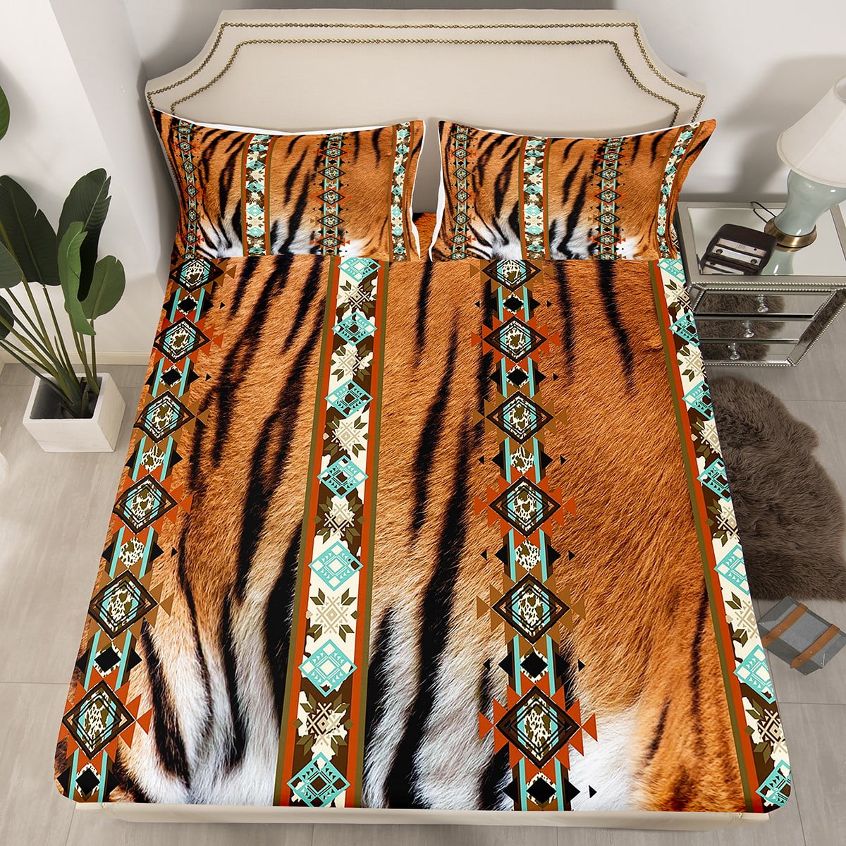 Tiger Skin Bed Sheets Wild Animal Hide Bedding Set Exotic Southwestern
