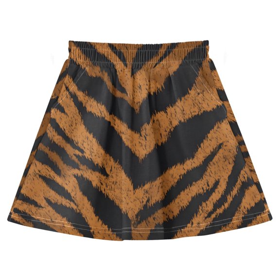 Tiger Skin Pattern Cotton Skirt Built-in Liner Elastic A-Line Flared Skirt with Pockets