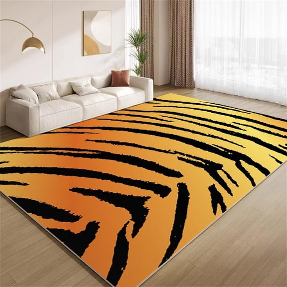Tiger Skin Print Area Rugs, Vintage Black Orange Design Carpet, Ultra Soft Washable Non Slip Low Pile Rug for Gameroom Bedroom Living Room Playroom Home Decor Mat 2x3ft