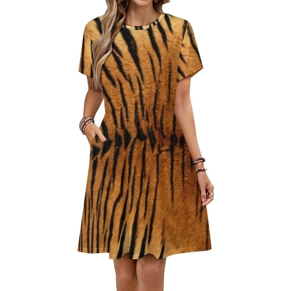 Tiger Skin Texture Dress Summer Street Style Dresses Female Short Sleeve Printed Sundress