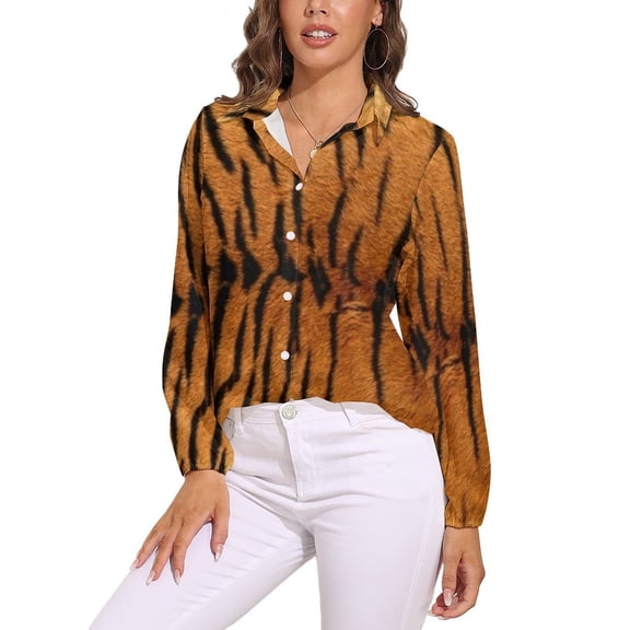 Tiger Skin Texture Long Sleeve Blouse Woman Streetwear Casual Shirts Summer Oversize Woman Streetwear Clothing Birthday Present