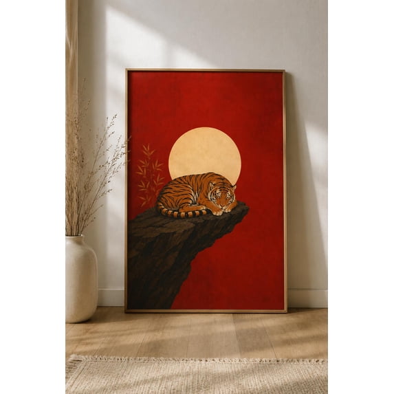 Tiger Sleeping Bold Amber Wildlife Eclectic Big Cat Folk Tiger Retro ...