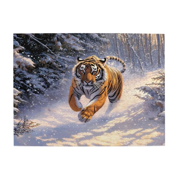 Tiger Snow Forest Run 500-Piece Wooden Jigsaw Puzzle for Adults, Fun & Challenging Family Game, Stylish Wall Decor & Holiday Gift