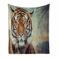 thumbnail image 1 of Tiger Soft Flannel Fleece Blanket, Large Feline in a Calm State with Blurred Background Close-up Image of a Beast, Cozy Plush for Indoor and Outdoor Use, 70" x 90", Orange Multicolor, by Ambesonne, 1 of 6