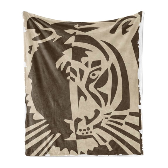 Tiger Soft Flannel Fleece Throw Blanket, Abstract Big Jungle Cat Predator Feline Grunge Elements Safari Hunting Action Image, Cozy Plush for Indoor and Outdoor Use, 60" x 80", Tan Brown, by Ambesonne