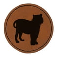 thumbnail image 1 of Tiger Solid 2.5" Faux Leather Round Engraved Iron-On Patch - Brown, 1 of 6