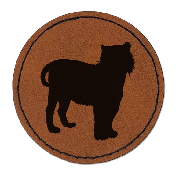 Tiger Solid 2.5" Faux Leather Round Engraved Iron-On Patch - Brown