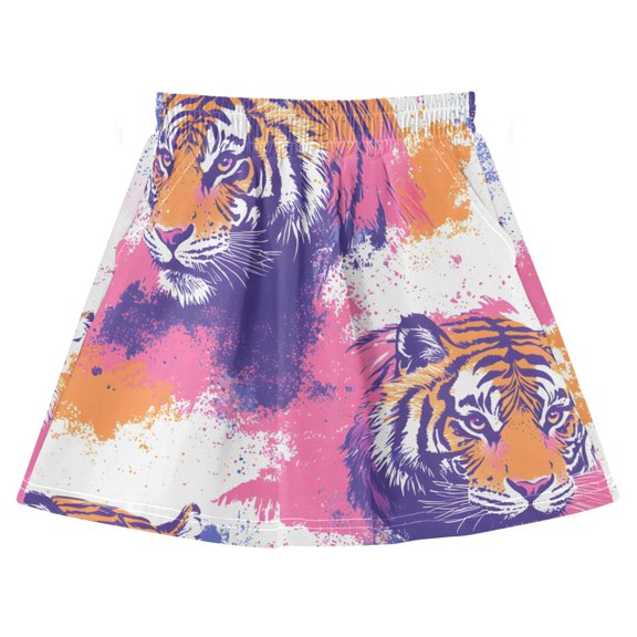 Tiger Splash Pattern Cotton Skirt Built-in Liner Elastic A-Line Flared Skirt with Pockets
