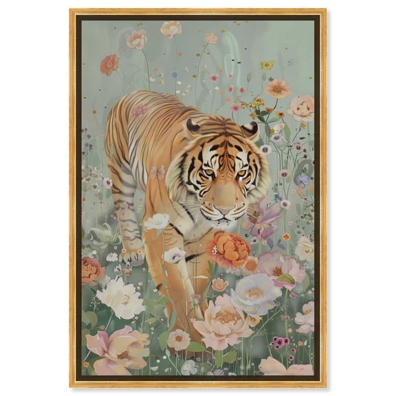 Tiger Spring Canvas Vintage Animal Art by Art Remedy, Gold Frame, 20" x 30"