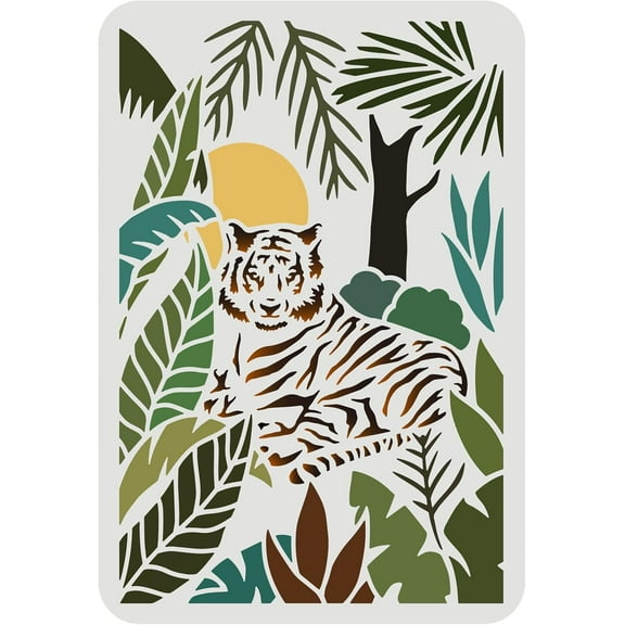Tiger Stencils 11.7x8.3 inch Wild Animal Stencils Plastic Jungle Tiger Stencils Templates DIY Forest Tiger Home Decor Stencil for Painting on Wood Floor Wall White