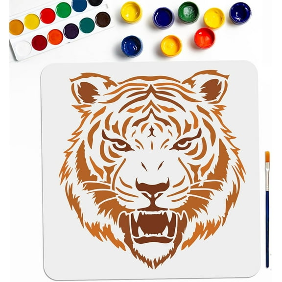 Tiger Stencils 11.811.8inch Large Tiger Head Stencil with Paint Brush Reusable Tiger Face Wild Animal Stencil Template for Wood Canvas Fabric Wall Furniture Decor for DIY