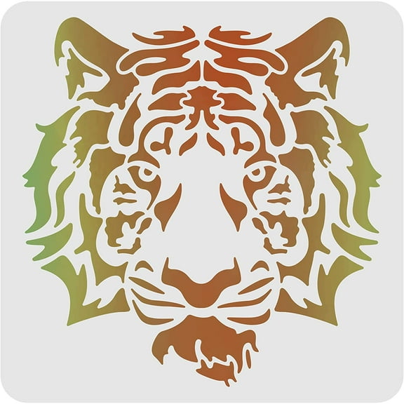 Tiger Stencils Template 11.8x11.8 inch Plastic Tiger Head Drawing Painting Stencils Square Reusable Animal Head Stencils for Painting on Wood Floor Wall and Fabric White 1pc