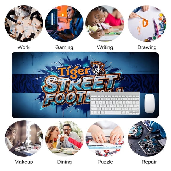 Tiger Street Football Mouse Pad 31.5 x 11.82 inches Rubber Design for Gaming and Office Use