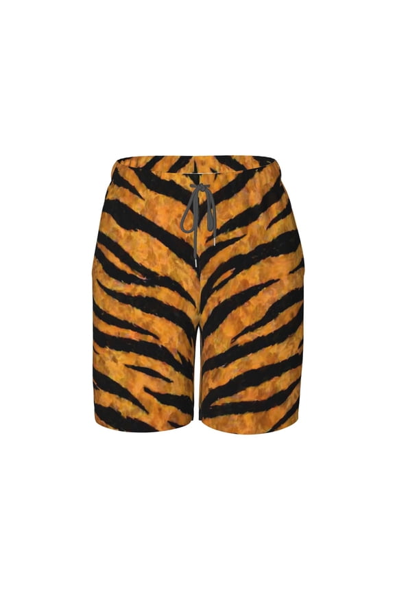Tiger Stripe Animal Print Beach Pants Lightweight Teen Shorts with Mesh Lining and Drawstring