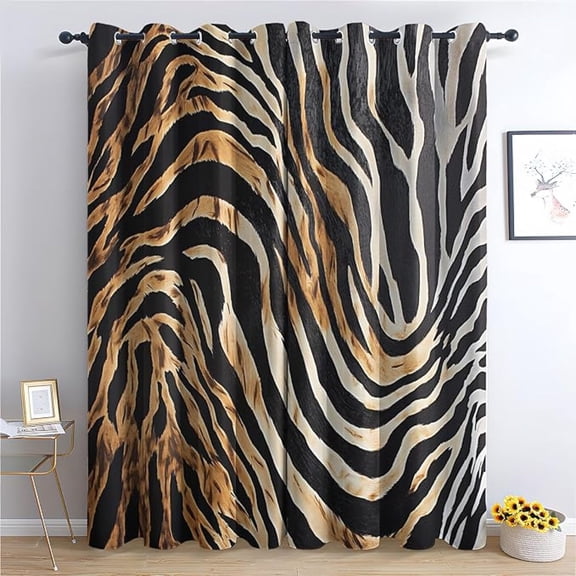 Tiger Stripe Curtains Set, Fur Animal Patterned Blackout Curtains For Bedroom, Living Room Decor, Room Darkening Thermal Insulated Grommet Drapes 42"W x 63"L (Pack of 2)