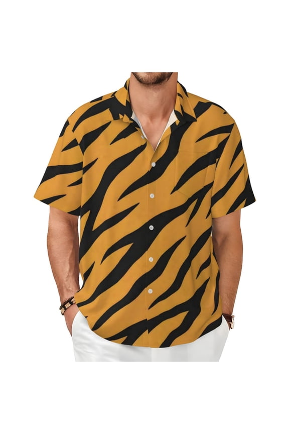 Tiger Stripe Men's Shirts Short-Sleeved with All-Over Prints Button-Up Shirts