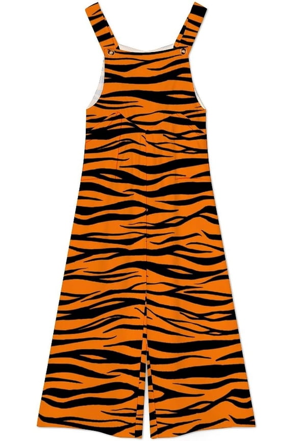 Tiger Stripe Print Jumpsuits Sleeveless Casual Overalls For Women Long Lounge Pants Loose Fit Romper With Pocket