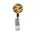 thumbnail image 1 of Tiger Stripe - Purple Gold Initial T Monogram Initial Retractable Badge Reel or ID Holder with Clip, 1 of 1